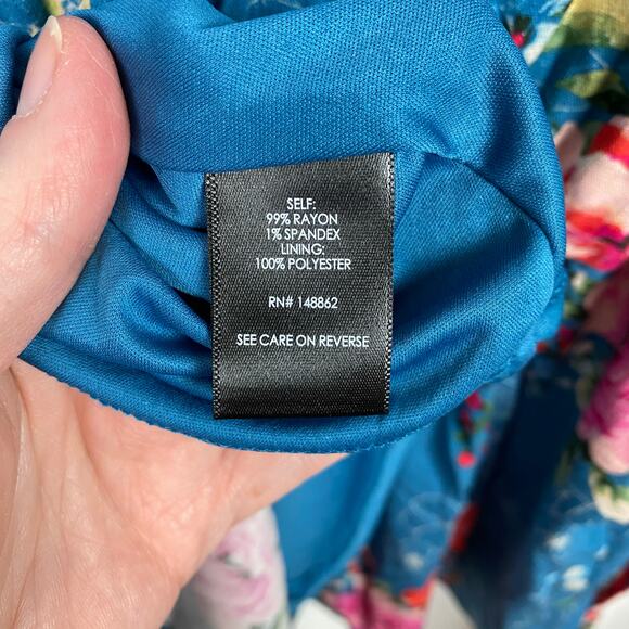 Torrid Blue Floral Rayon Slub Button Up With Waist Detail Tank Blouse Sz.3 - Picture 15 of 16